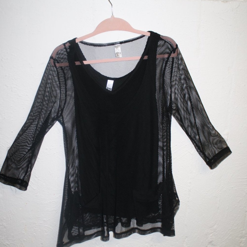 Mesh long-sleeve swing top with attached cami